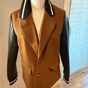 Brown and Black Women's Blazer with  leather